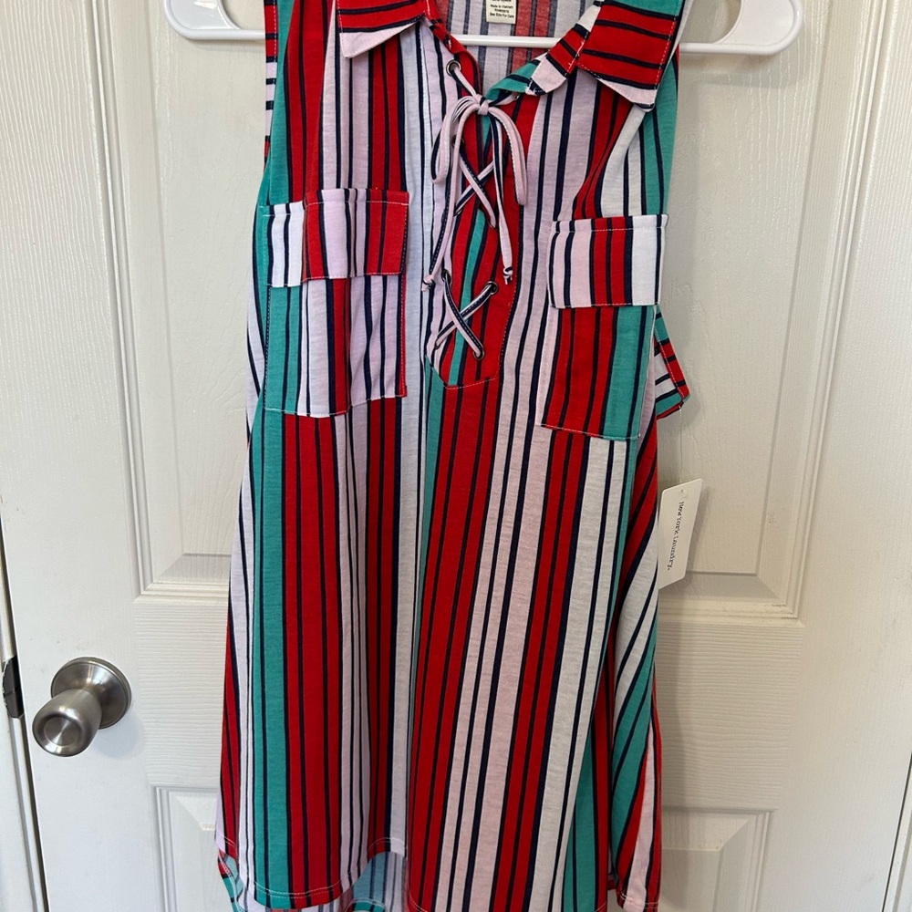 New York Laundry Red and Blue Striped Top